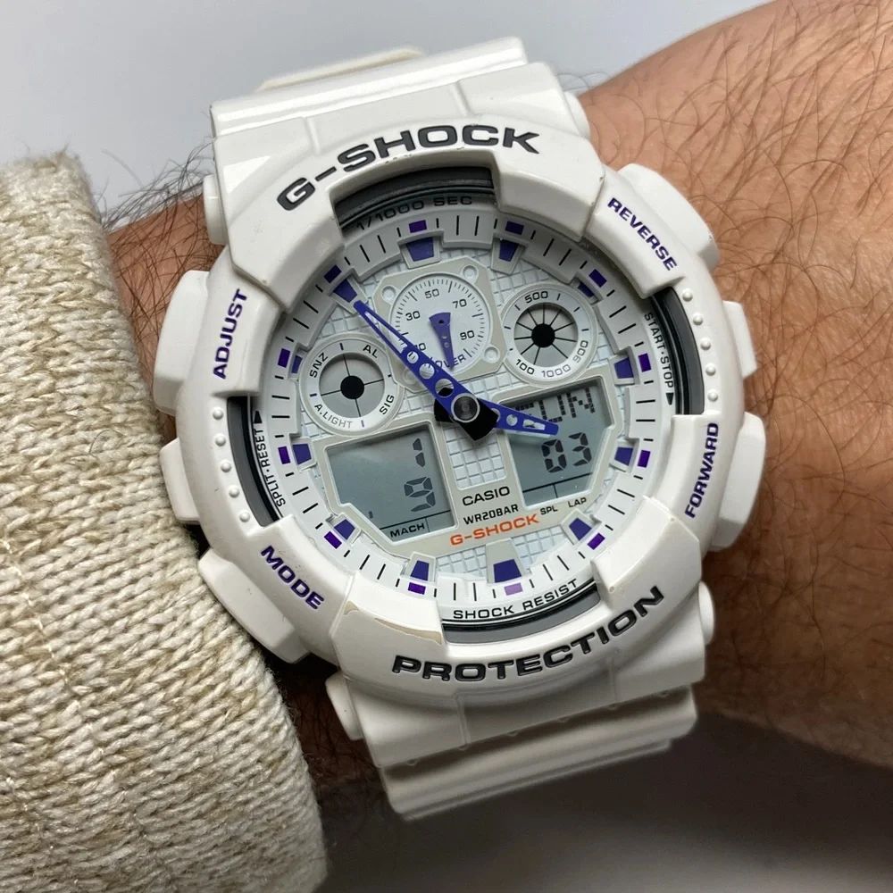 Casio Gshock GA-100A, glossy white gray purple colorway, new battery, full kit